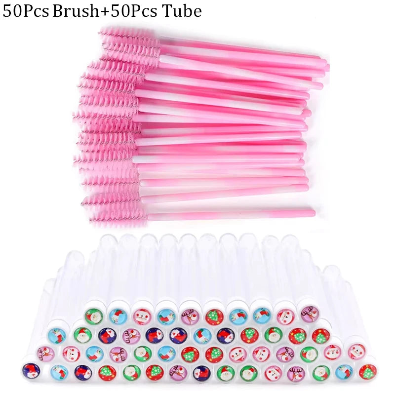 20/50 pçs reutilizável natal escova de cílios tubo falso rímel varinhas à prova de poeira sobrancelha escova recipiente lash extensão maquiagem ferramenta