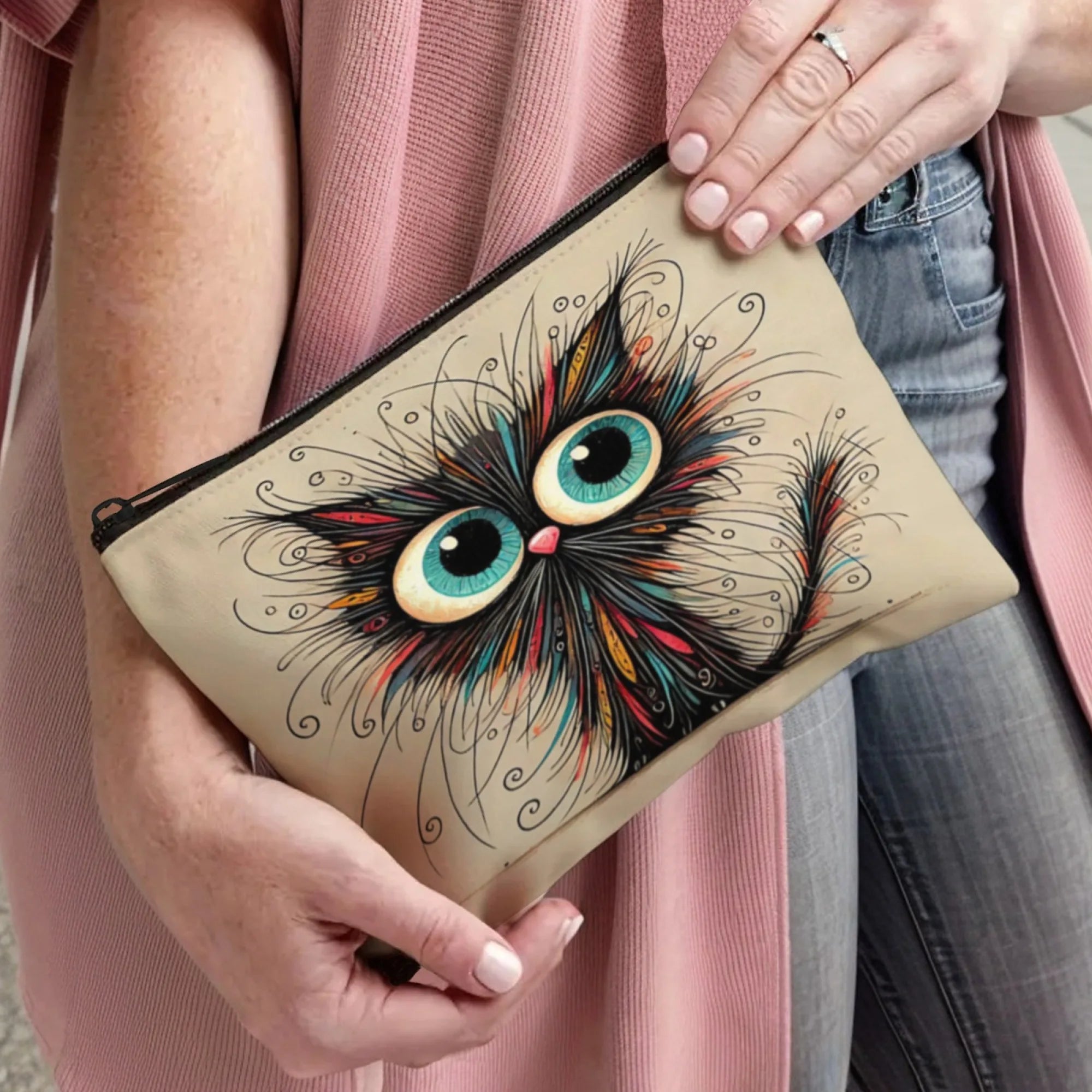 Adorável bolsa de cosméticos de gato preto, elegante e durável, organizador de viagem, bolsa de higiene portátil perfeita para diversão, armazenamento conveniente