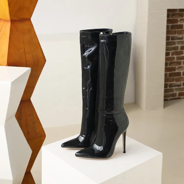 Senhoras elegantes botas longas 2024 clube festa saltos stiletto moda feminina joelho-botas altas inverno curto pelúcia apontou toe sapatos vermelhos