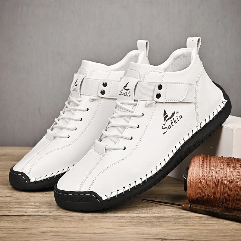 Novo design 2025 tênis de couro masculino homem respirável sapatos de couro artesanal sapatos casuais masculinos botas de tornozelo ao ar livre