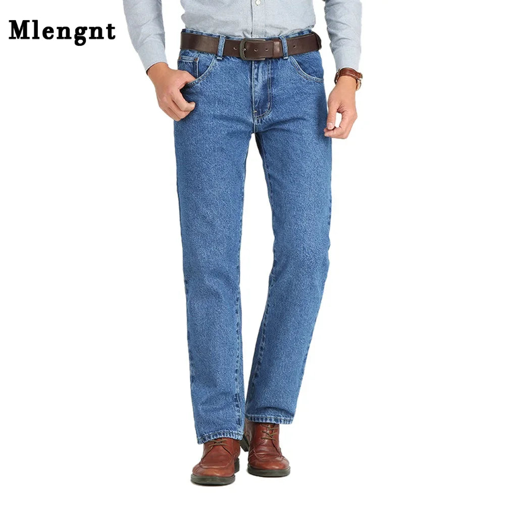 Homens de negócios jeans clássico primavera outono masculino algodão em linha reta estiramento marca denim calças verão macacão fino ajuste 2021