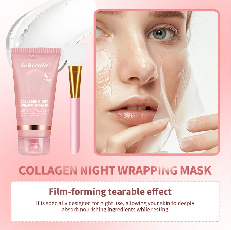 Máscara Facial Noturna de Colágeno Peel Off Hidratante, Reduz Linhas Finas e Ressecamento, Hidratação e Iluminação, Cuidados com a Pele Coreana