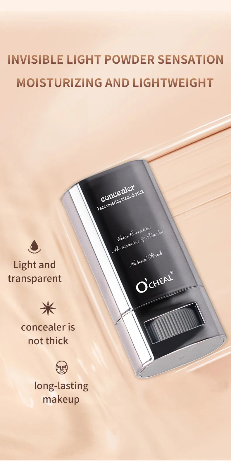 Bastão de Corretivo Líquido - Cobre Marcas de Acne, Olheiras, Tatuagens e Sardas, Base Cosmética de Cobertura Total para o Rosto