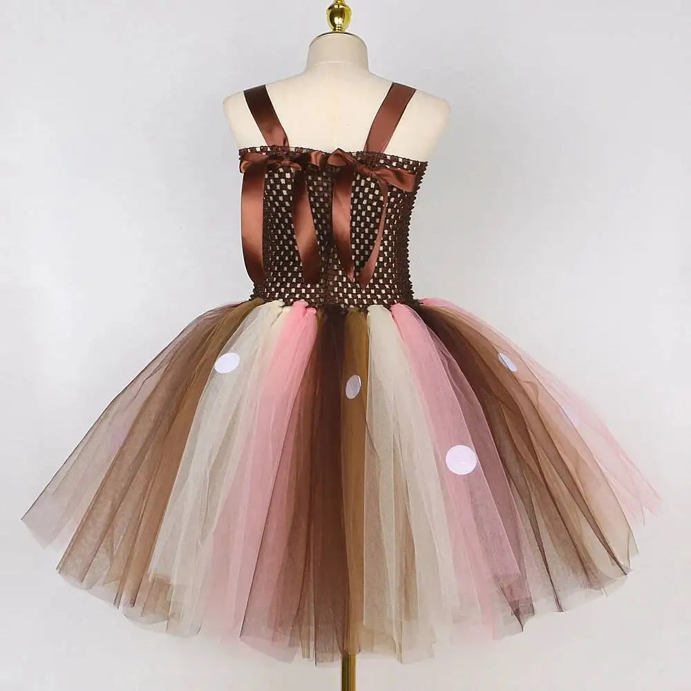 Bebê meninas trajes de veados de natal para crianças flor rena vestidos de princesa crianças natal ano novo ballet tutus outfit com arco