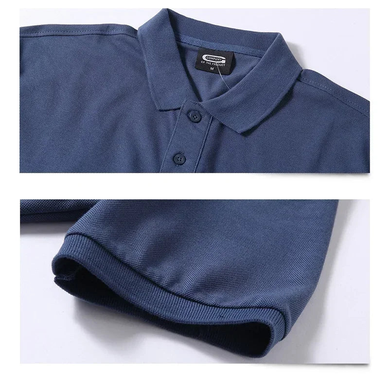 Camisa polo masculina de verão, roupas de marca de algodão puro, camisa polo masculina casual de negócios, manga curta, respirável, camisa polo macia 5xl