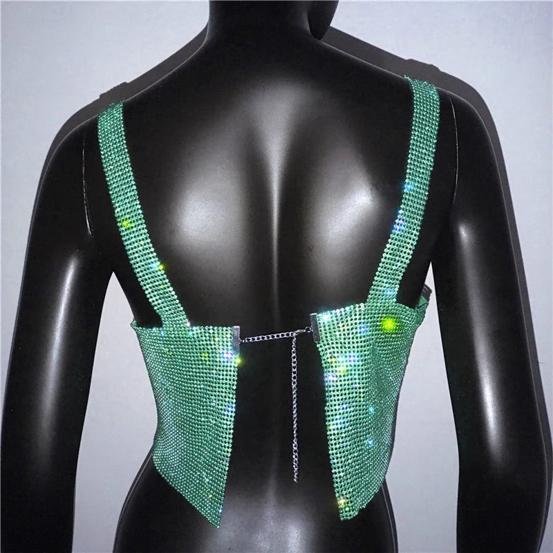 2025 glitter boate sem costas strass regata feminina sexy metal cristal diamantes lantejoulas noite clube festa wear topo de colheita