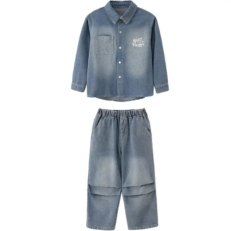 Crianças menino menina solta casual streetwear moda hip hop crianças denim camisa calça jeans define ternos agasalho roupas de palco traje