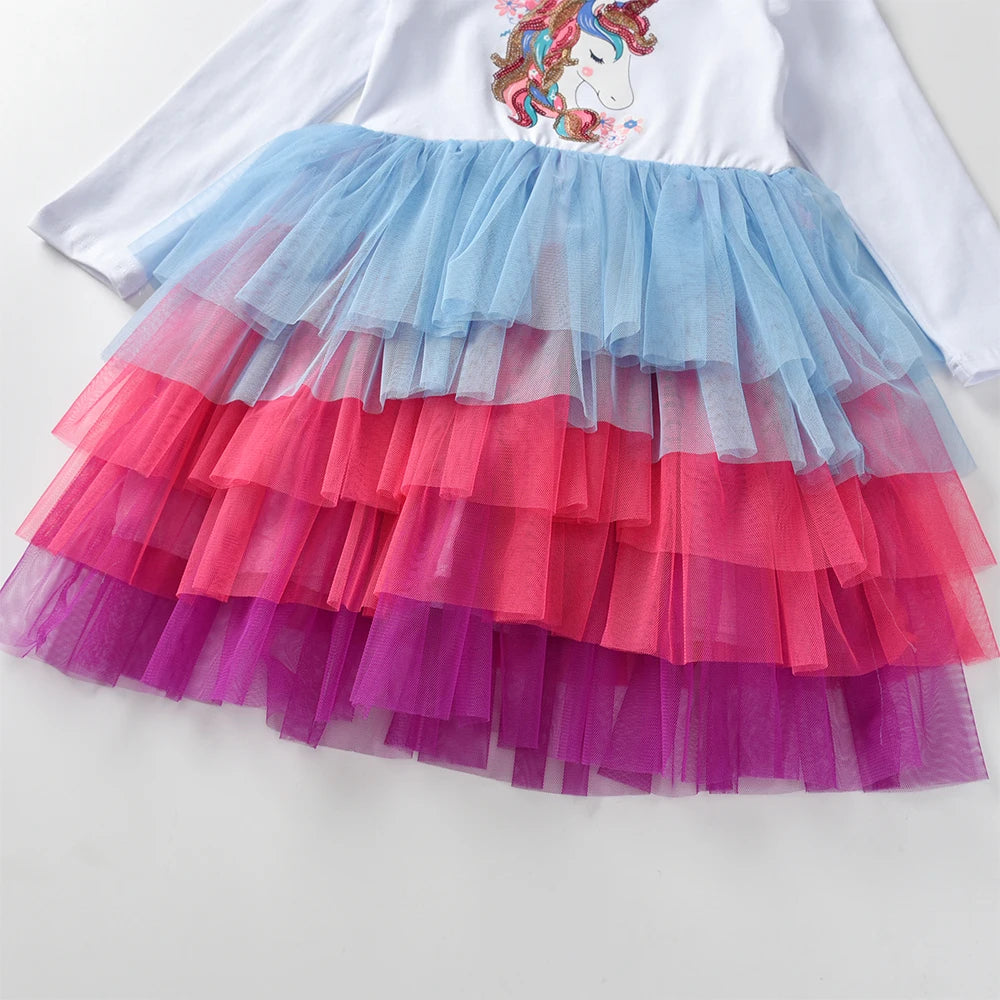 Dxton princesa bolo malha vestido meninas vestido de festa de aniversário branco crianças roupas de algodão outono crianças dos desenhos animados lantejoulas outfits
