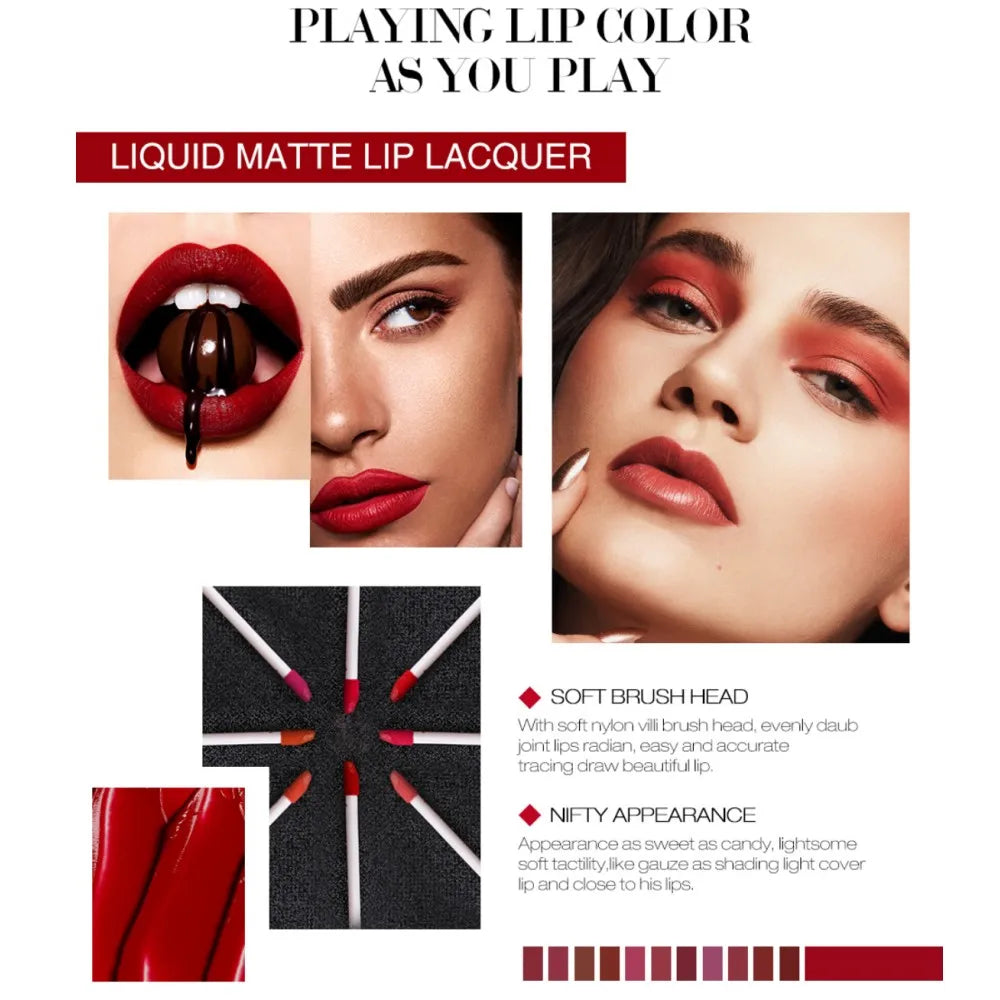 O.TWO.O 12 cores de alta qualidade veludo batom fosco lábios de longa duração maquiagem à prova d'água fácil de usar brilho labial líquido fosco