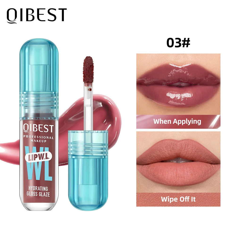 Brilho Labial Cristal QIBEST, Glaze Labial Hidratante de Longa Duração, Gloss Hidratante para Lábios