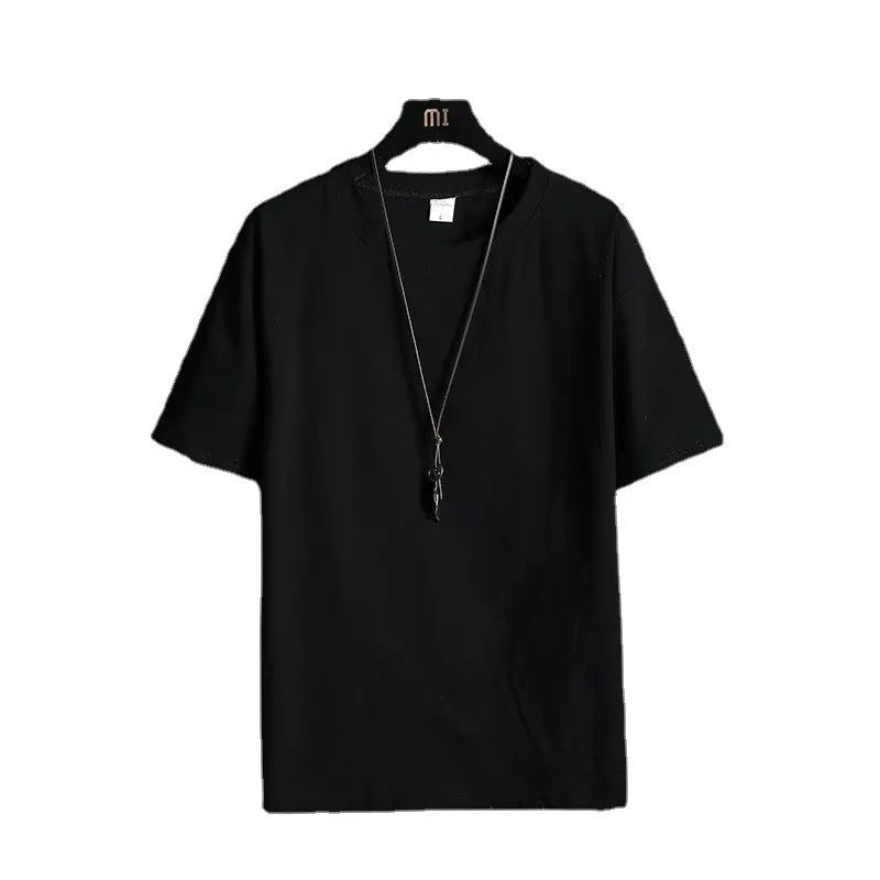 Camiseta de Linho de Manga Curta Masculina, Nova Camiseta de Algodão e Linho Solta para o Verão, Camiseta de Cor Sólida