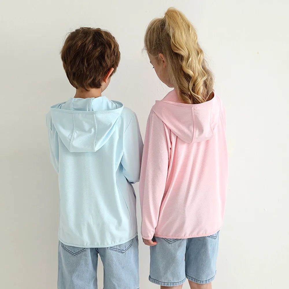 Chegou novo verão Crianças menina menino protetor solar roupas crianças bebê top coat adolescente 110-180 3-18year estudantes jaqueta com chapéu