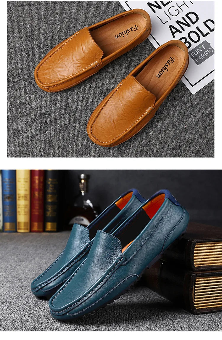 Sapatos de couro masculino luxo na moda casual deslizamento em mocassins formais mocassins italiano preto masculino sapatos de condução tênis plus size