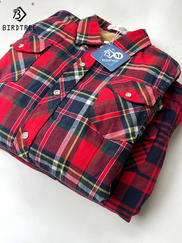 Camisa Xadrez Feminina de Veludo Grossa e Quente, Blusa Casual de Manga Longa com Forro de Lã para Inverno, Tamanhos M-5XL, Roupa de Outono T77710A