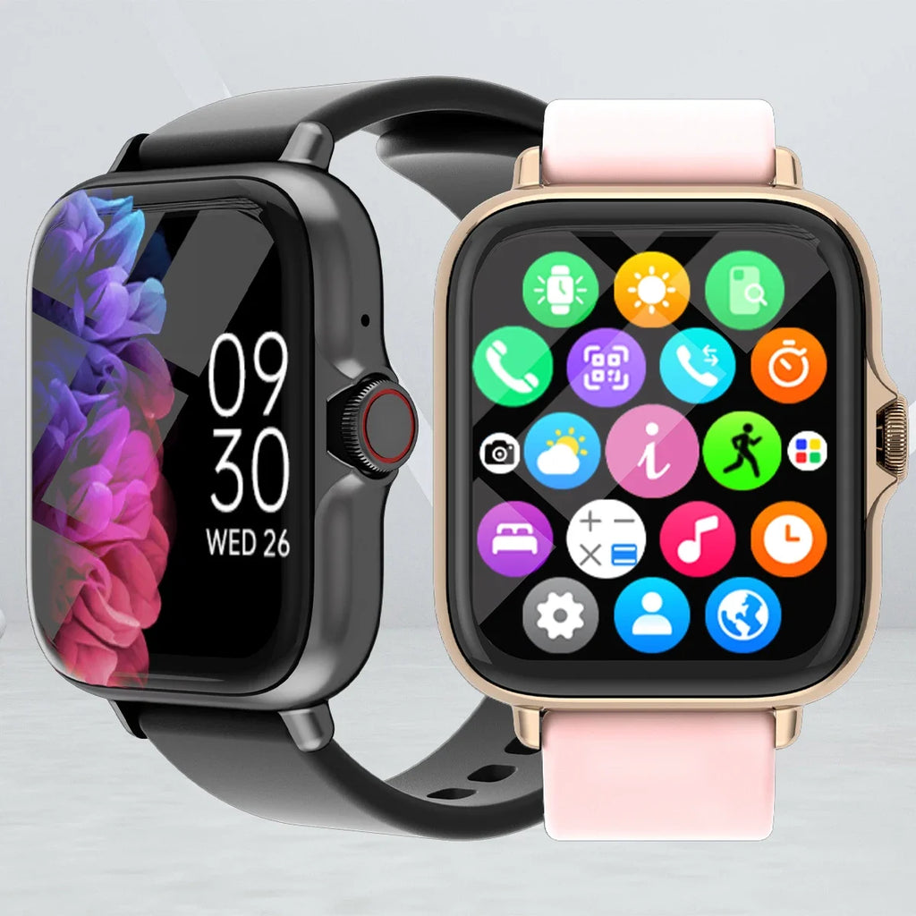 Relógio inteligente de 1,83 '' com mensagem, resposta, chamada, monitoramento do sono, pedômetro esportivo, alertas de informações para iPhone Android