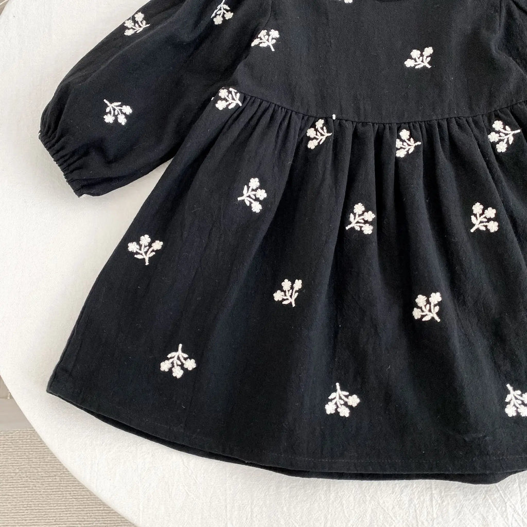 2026 nova primavera meninas vestido de princesa crianças estilo coreano bordado roupas 2-6yrs manga comprida algodão crianças vestido de festa
