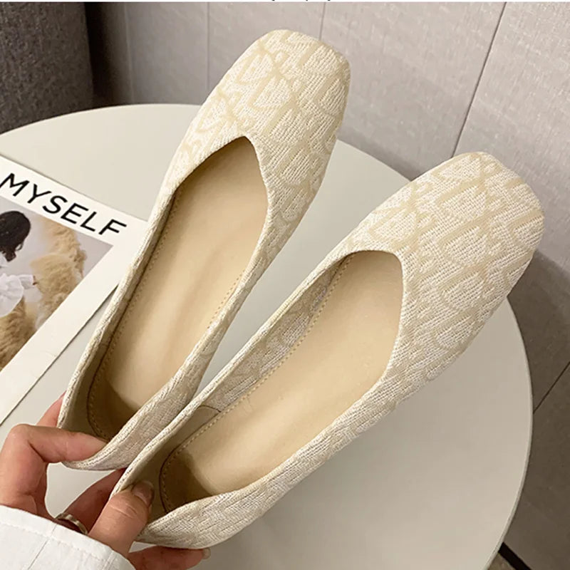Designer de luxo sapatos baixos de pano para senhoras, toe slip-ons redondos para pé largo 44-32 2023, mocassins pretos, mocassins de balé, recém-chegados