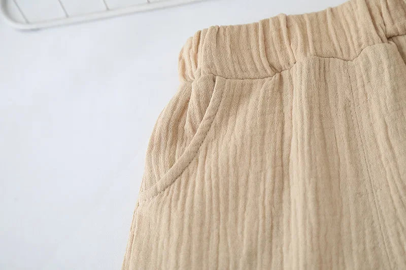 Conjunto de pijamas de gaze de algodão para bebês, 2 peças, manga curta, gola redonda, roupa de dormir macia e respirável, meninos, meninas, 0-5 anos, roupas de praia