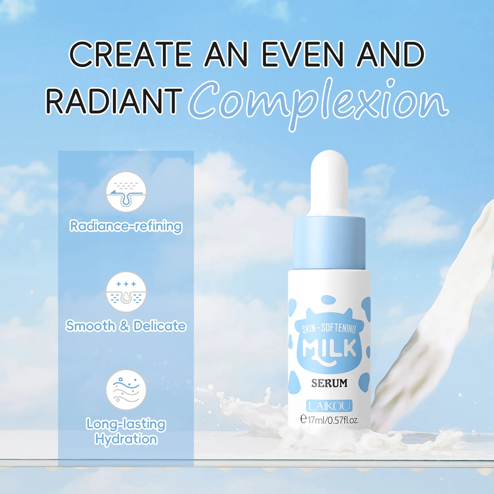 LAIKOU Conjunto de cuidados com a pele com leite Soro suavizante Creme hidratante Limpador suave Kit de viagem de hidratação iluminadora