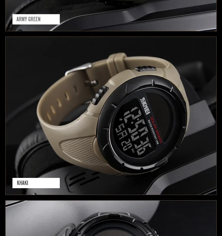 Skmei 1405 esporte digital relógios de pulso dos homens solar para energia ambientalmente alarme masculino reloj hombre relógios luminosos