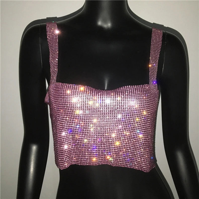 2025 glitter boate sem costas strass regata feminina sexy metal cristal diamantes lantejoulas noite clube festa wear topo de colheita