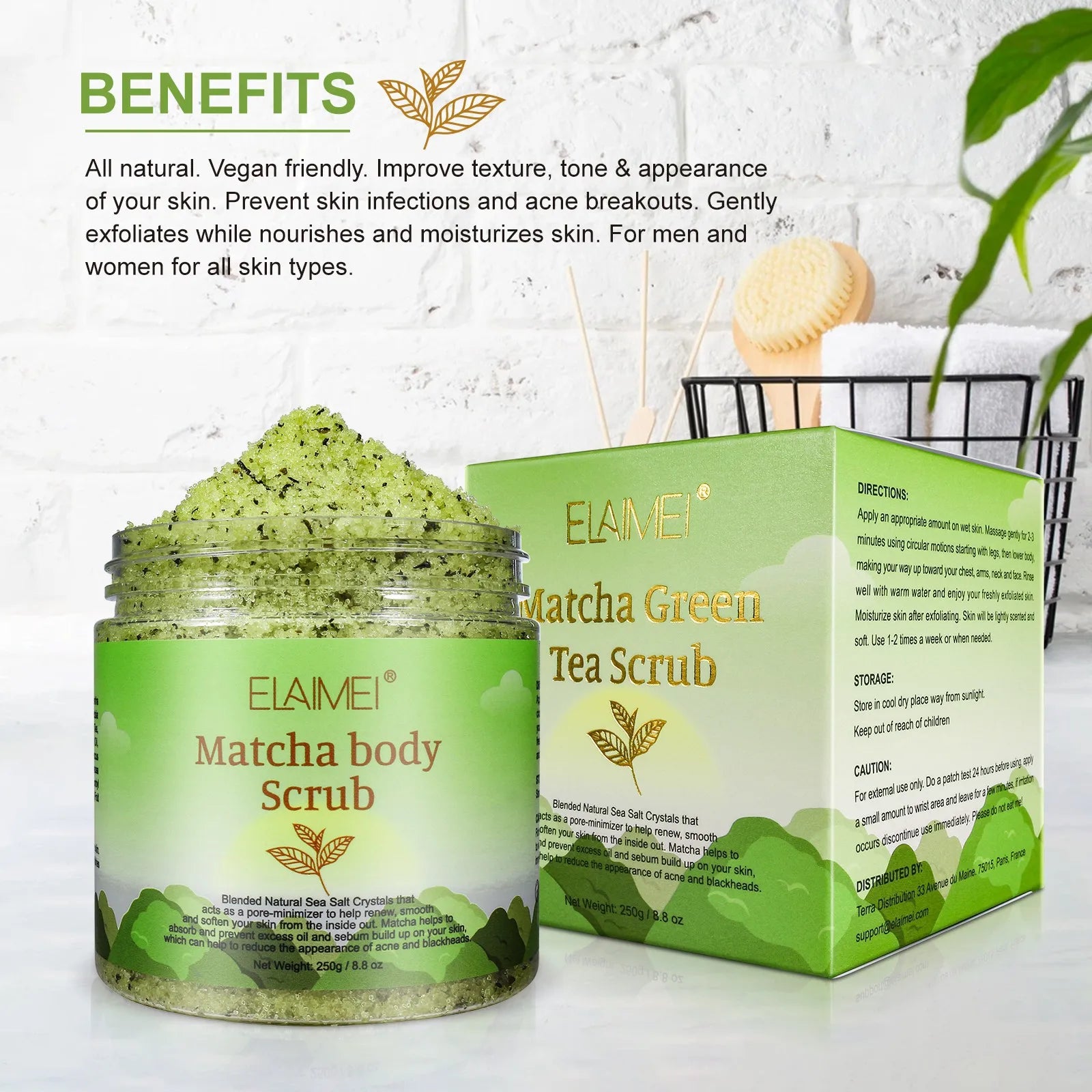 Matcha e sal do Himalaia e açafrão corporal, clareamento, anti-oxidação, reduz a acne, espinhas, iluminar o tom da pele
