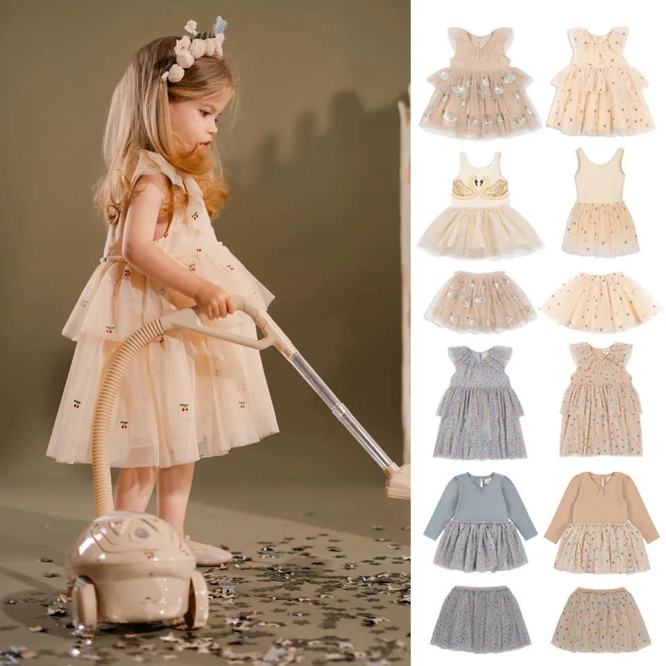 Verão ks bebê meninas cereja malha vestido crianças roupas meninas vestidos de princesa saias festa de natal manga longa vestidos