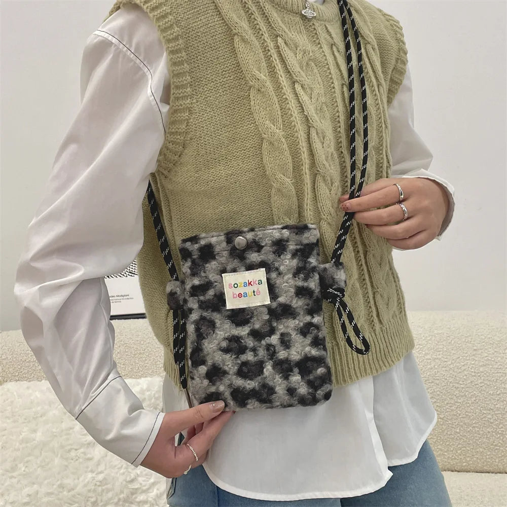 Novo ponto de pelúcia crossbody sacos para mulheres bonito rosa bolsa de ombro bolsas bolsa de telefone portátil