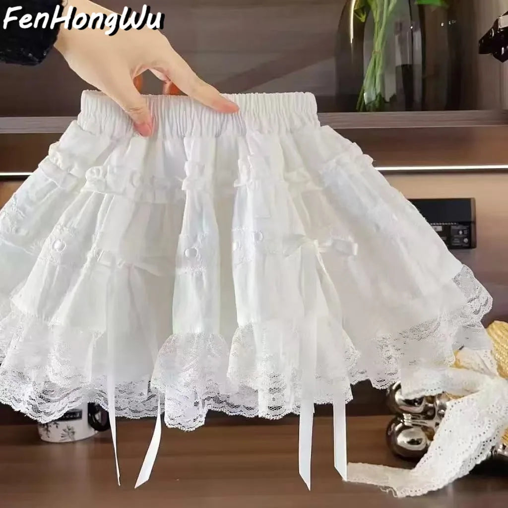 Conjunto de roupas de camiseta rosa para crianças, meninas, verão, saia de renda, pulôver, doce, bebê, lolita, conjunto de vestido, 1-8 anos, roupas infantis, estilo coreano
