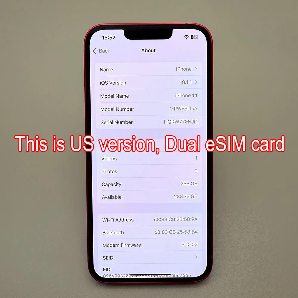 100% original iPhone 14 Dual eSIM Celular 6.1 "OLED Face ID A15 5G Phone Versão dos EUA