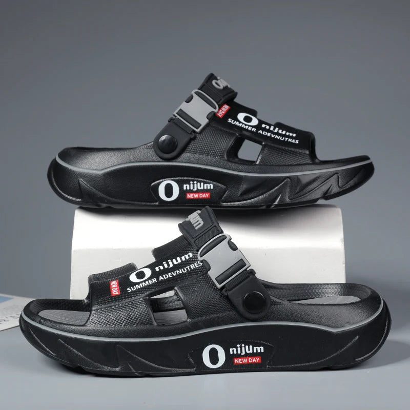 Chinelos de praia masculinos sandálias ao ar livre verão confortável sandálias de praia grosso macio tamancos masculino casual água sapatos de jardim