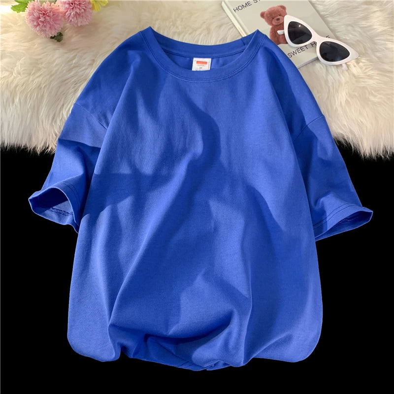 Novo verão masculino t camisa moda sólida básico solto hip hop manga curta camisetas para homens feminino casual algodão streetwear topo t