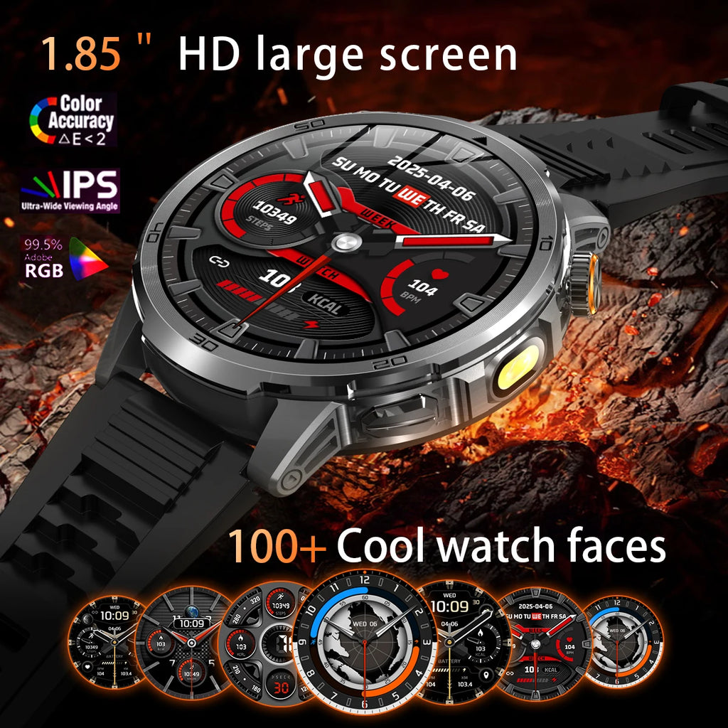 Novos Relógios Inteligentes Militares para Atividades ao Ar Livre 2026, Tela AMOLED de 1,85 polegadas, Bateria Grande de 1000mAh, À Prova D'água 10ATM, Chamada, Esportes, Pulseira Fitness Masculina