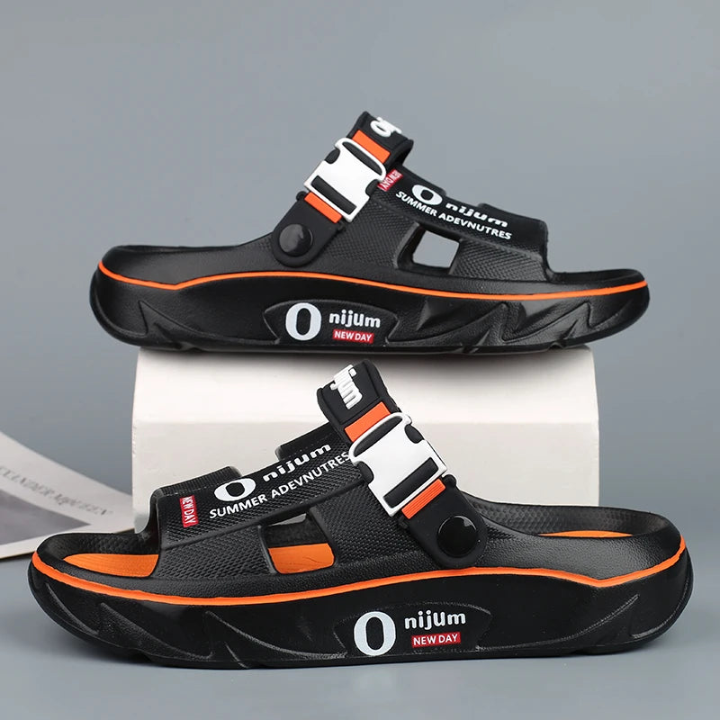 Chinelos de praia masculinos sandálias ao ar livre verão confortável sandálias de praia grosso macio tamancos masculino casual água sapatos de jardim