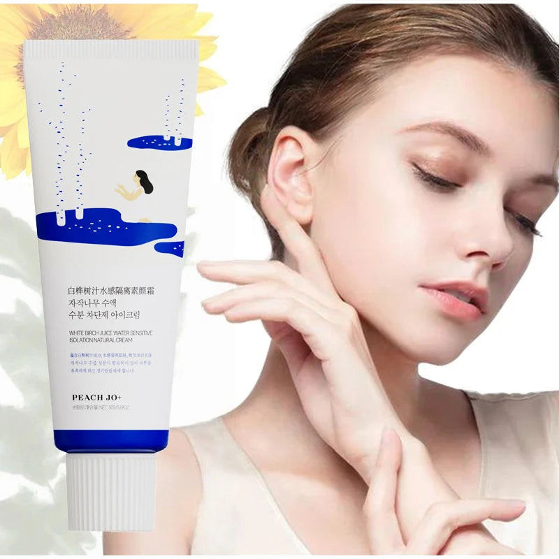 Creme facial Peach Jo + Birch Sap Primer, hidratante diário leve para preparar a pele, creme de acabamento natural para todos os tipos de pele
