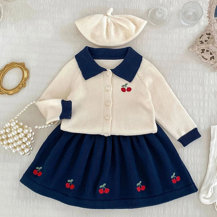 2025 novo outono 0-5yrs bebê meninas conjunto de roupas manga comprida malha cardigan casaco + saia curta crianças roupas de malha terno