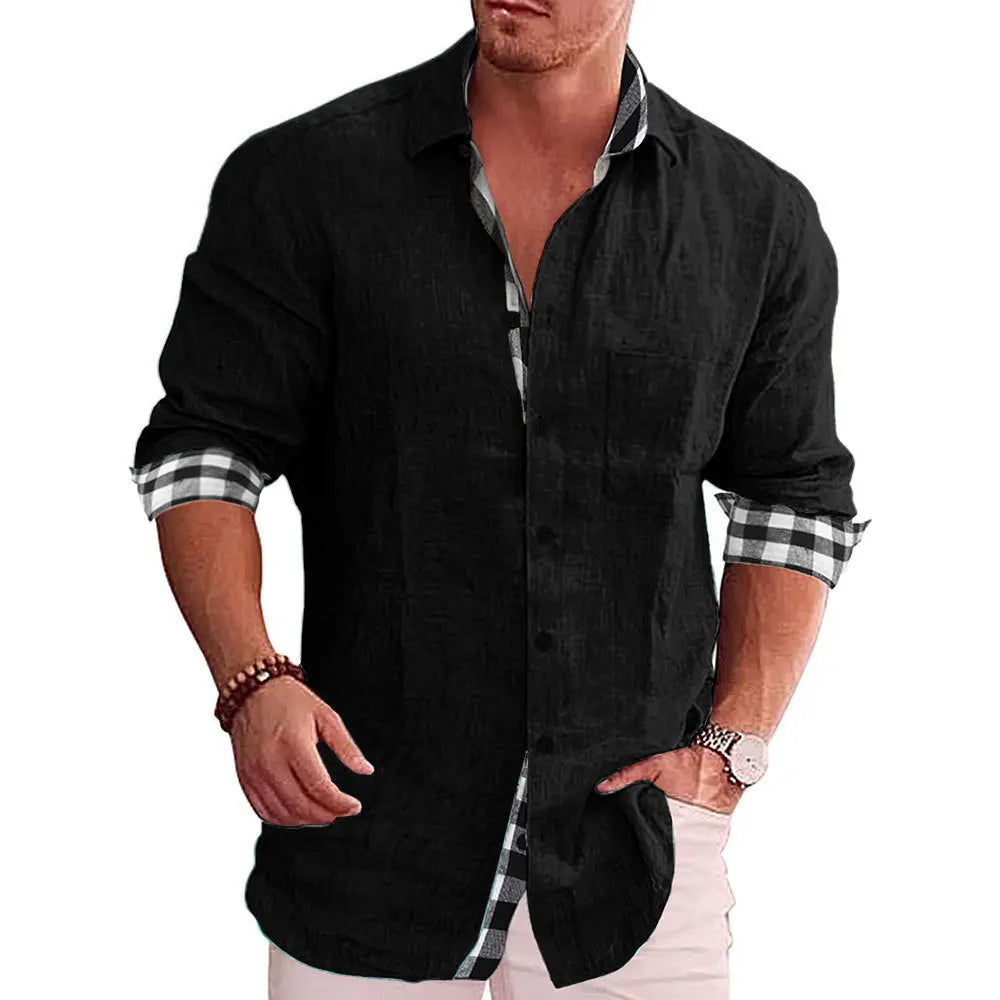 2025 camisa masculina de algodão de linho manga comprida casual negócios moda masculina botão acima camisa estilo europeu americano camisa solta