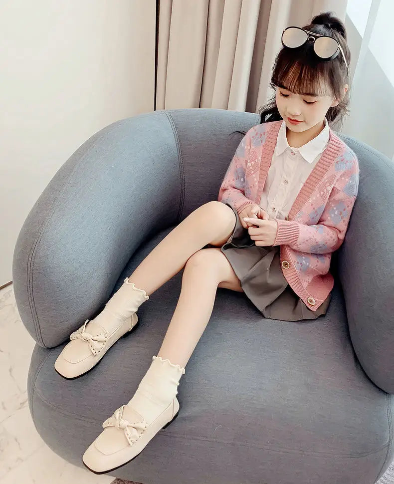 Camisola de tricô de manga cheia infantil, top single-breated, flocking outwear, roupas de bebê meninas, crianças, criança, crianças, 2t, 10 t, 12t, outono, inverno