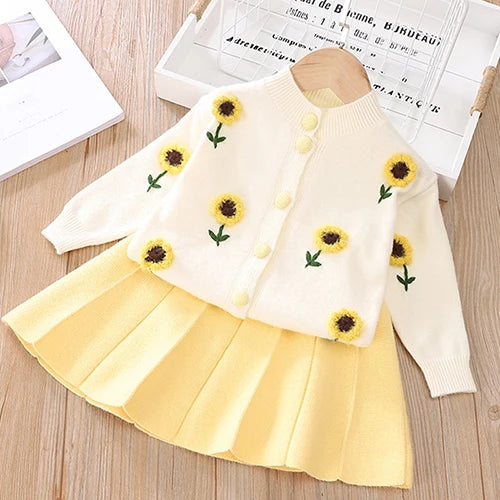 2025 novo outono 0-5yrs bebê meninas conjunto de roupas manga comprida malha cardigan casaco + saia curta crianças roupas de malha terno