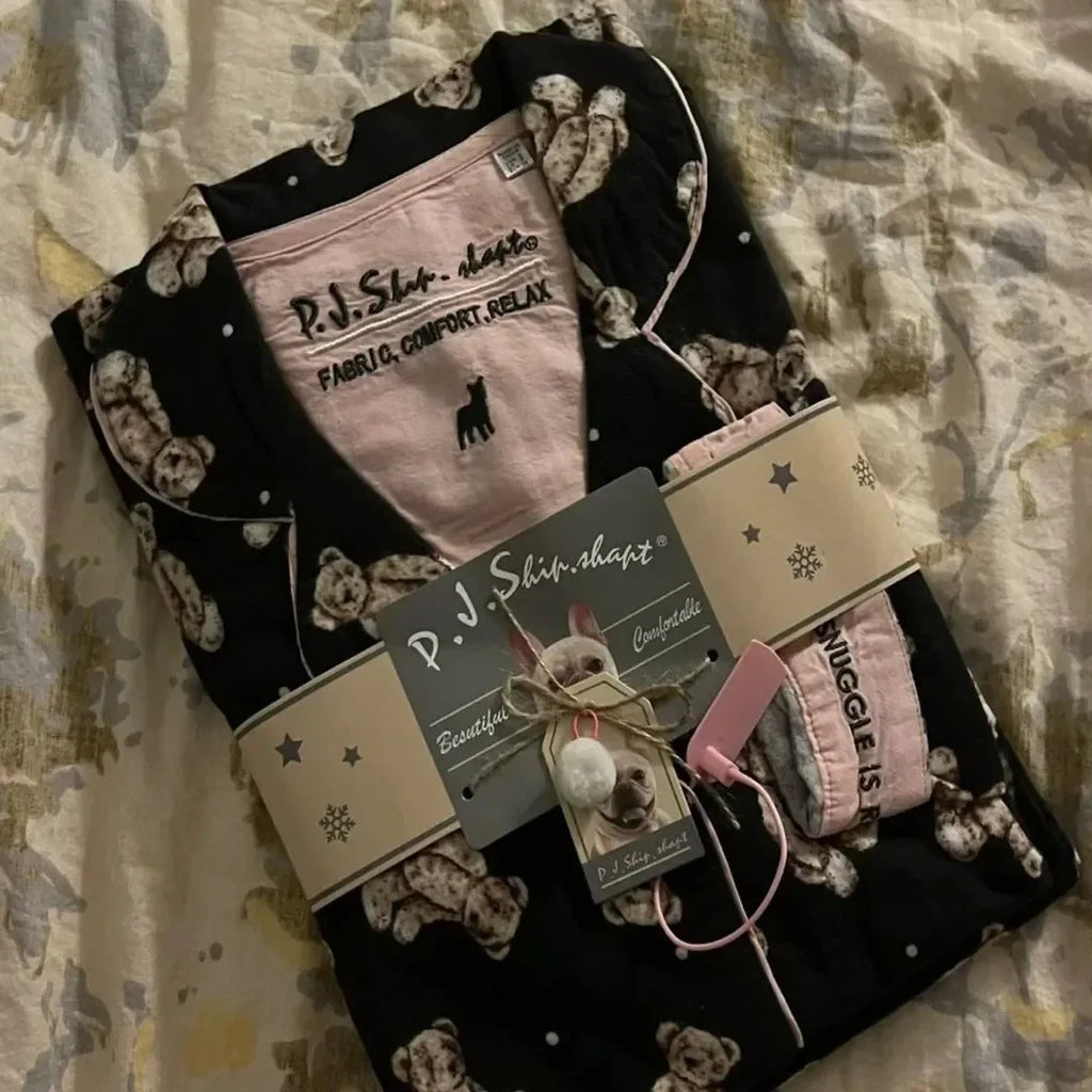 Pijama de algodão macio conjunto de pijamas femininos bonito dos desenhos animados pijamas impressão pijamas elegantes calças superiores 2 pçs femme nightwear loungewear