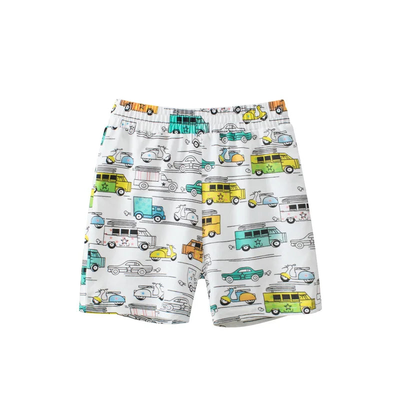 2023 Verão Crianças Dinossauro Carro Shorts Dos Desenhos Animados para o Menino 100% Algodão Puro Crianças Meninas Esportes Casual Meia Calças para Idades 1-9 Crianças