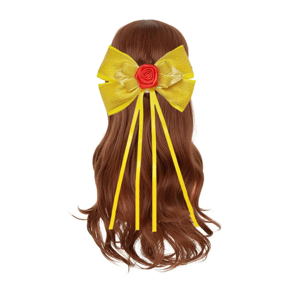 Pêssego rosalina vestido meninas margarida cosplay roupas crianças halloween vestir-se roupas de verão rendas applique princesa traje