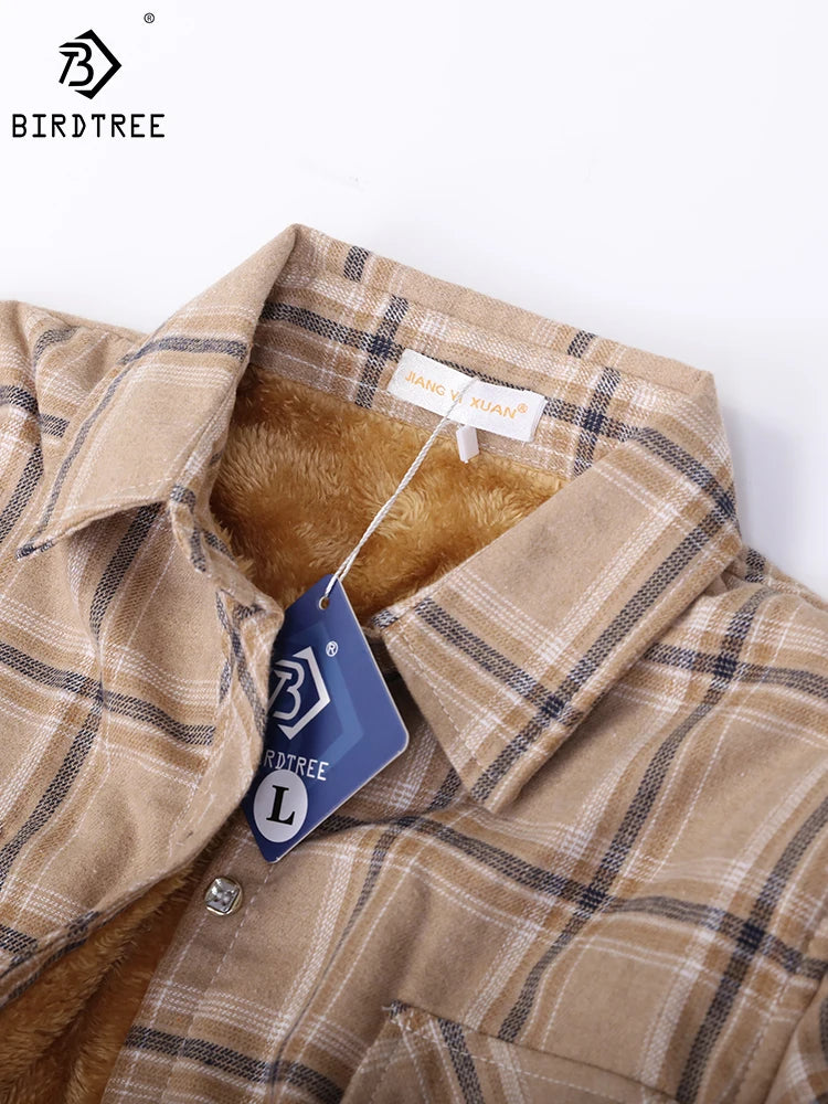 Camisa Xadrez Feminina de Veludo Grossa e Quente, Blusa Casual de Manga Longa com Forro de Lã para Inverno, Tamanhos M-5XL, Roupa de Outono T77710A