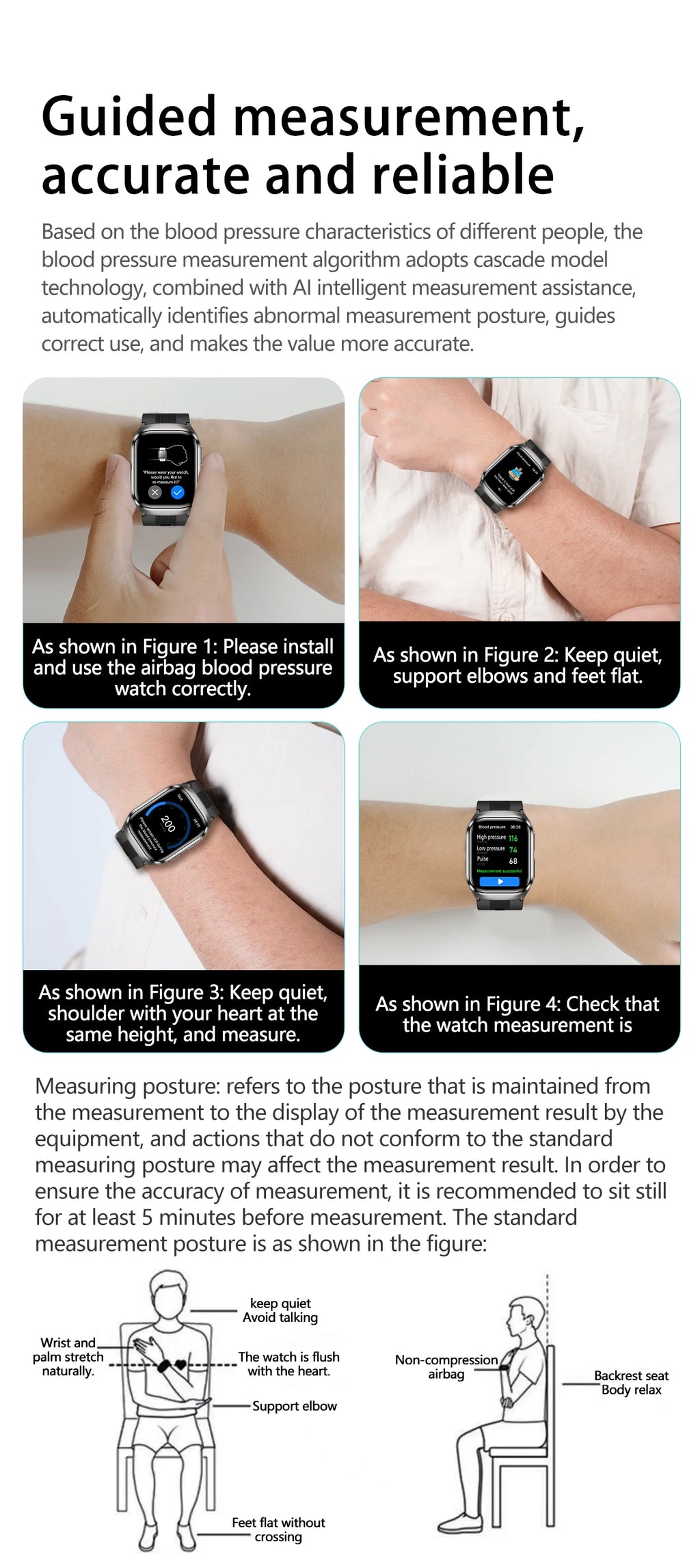Novo Relógio de Saúde 2026: Medição Precisa de Pressão Arterial, Ácido Úrico e Lipídios no Sangue – Smartwatch Masculino e Feminino à Prova d'Água com Airbag