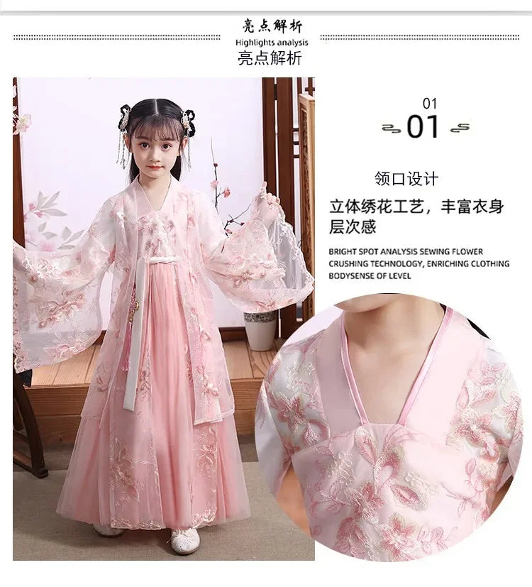 Traje de festa de verão vestidos da menina do vintage crianças roupas vestido casual bebê chinês hanfu cosplay crianças princesa meninas vestido
