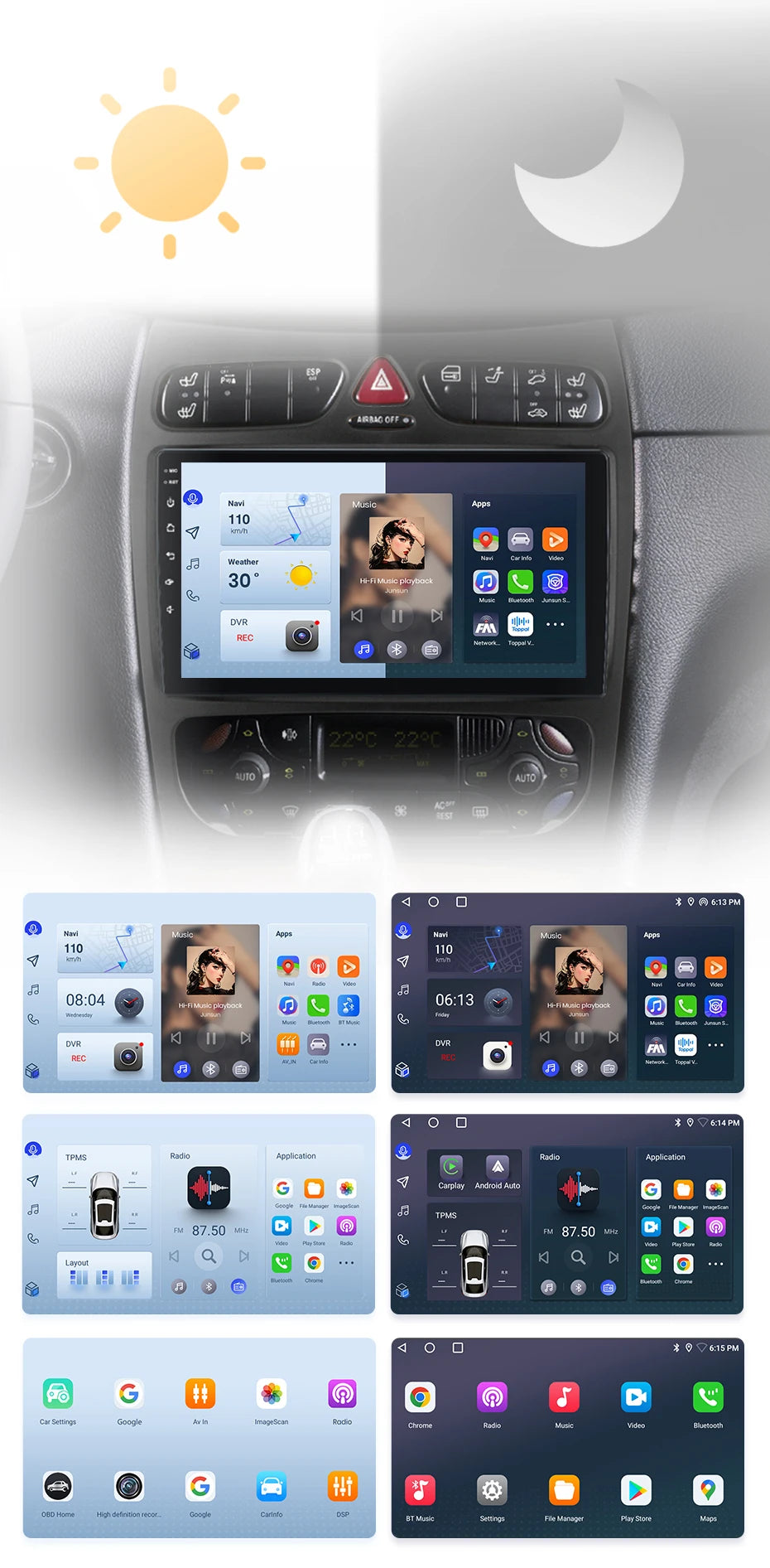 Junsun carplay android auto rádio do carro para mercedes benz classe c w203 c200 c320 c350 clk w209 2000-2005 multimídia inteligente 4g