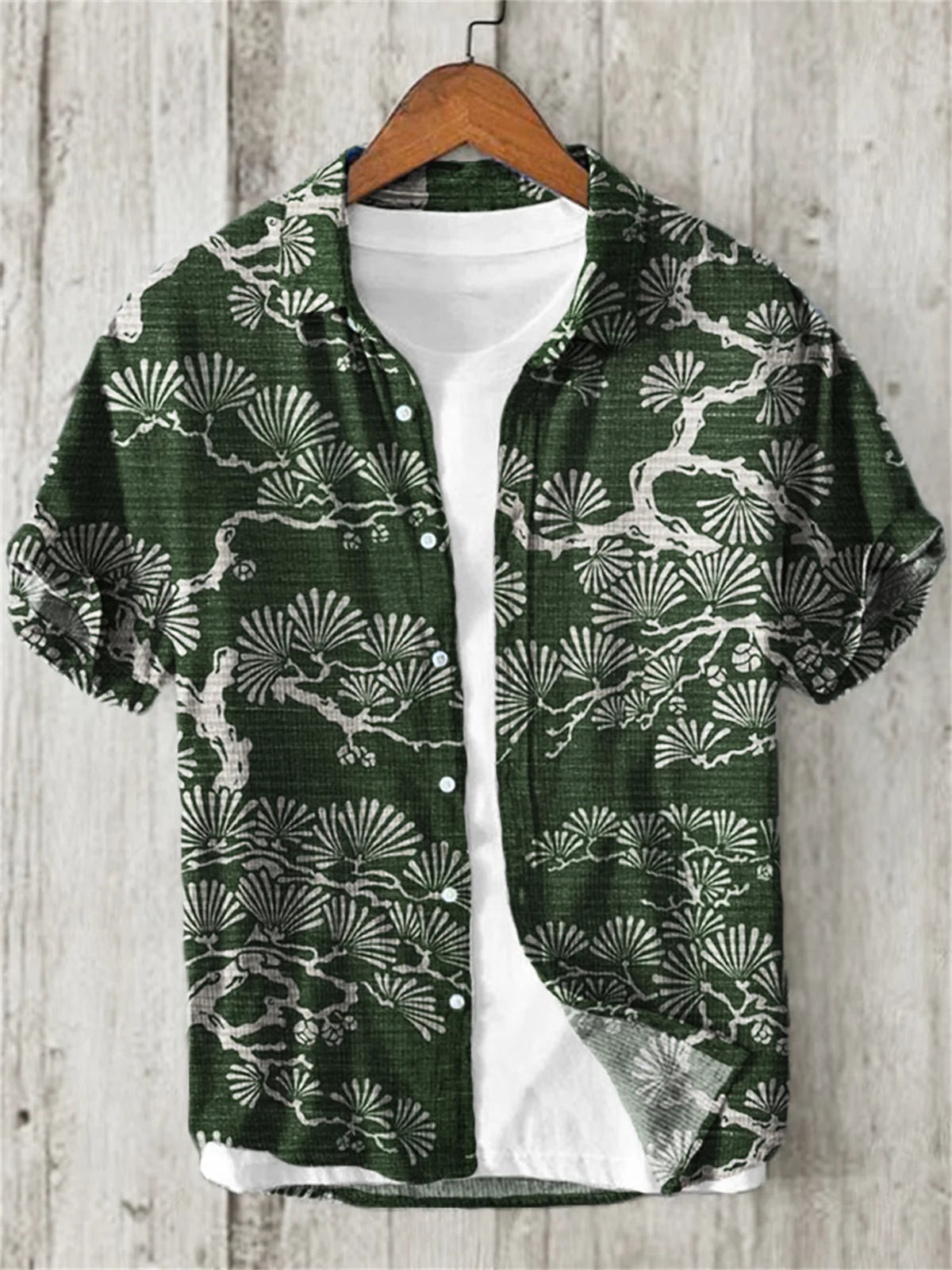 Camisa de linho masculina, texto retrô, arte japonesa, impressão 3D, manga curta, peito único, lazer, férias, top de praia, Havaí