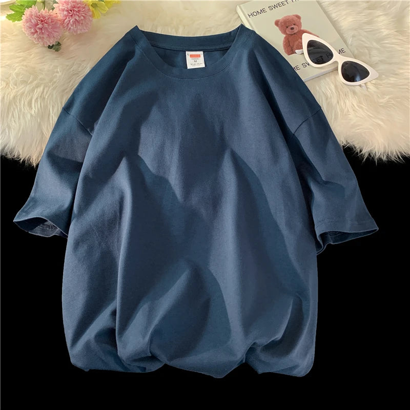 Novo verão masculino t camisa moda sólida básico solto hip hop manga curta camisetas para homens feminino casual algodão streetwear topo t