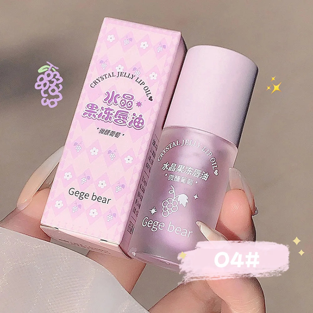 Óleo Labial Gege Bear Crystal Jelly Fruit com Pêssego, Uva e Abacate, Hidratante, Nutritivo e Clareador de Linhas Labiais