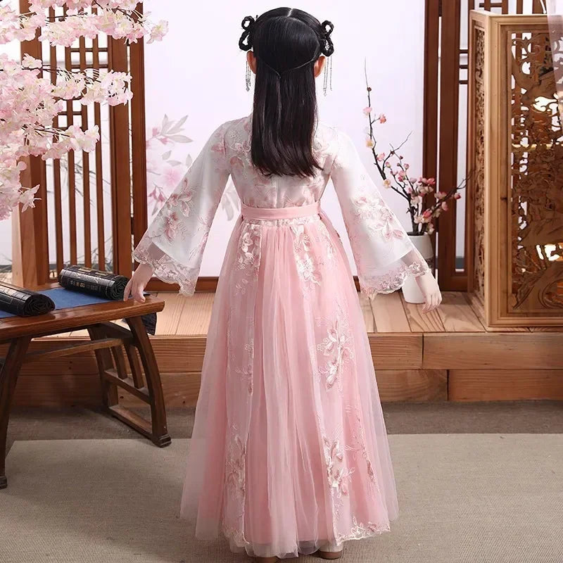 Traje de festa de verão vestidos da menina do vintage crianças roupas vestido casual bebê chinês hanfu cosplay crianças princesa meninas vestido